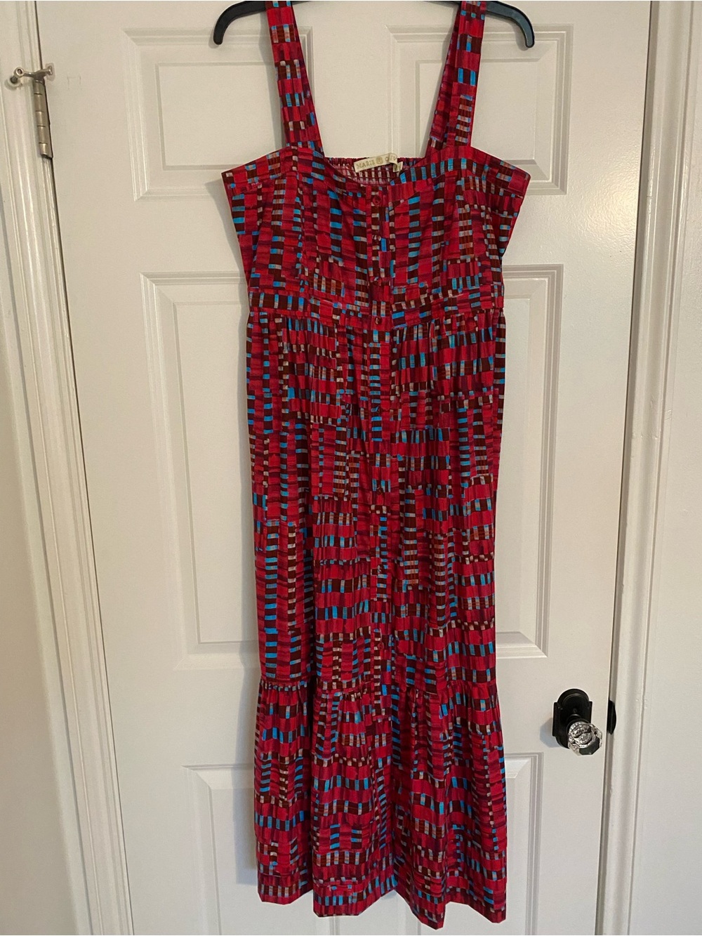 Marie Oliver Size Medium NWT Red Patterned Sundress with Blue Accents